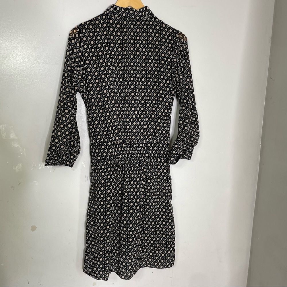 Gretchen Scott Blouson Shirt Dress Small Twizzler Print Black Champagne READ - Picture 3 of 9